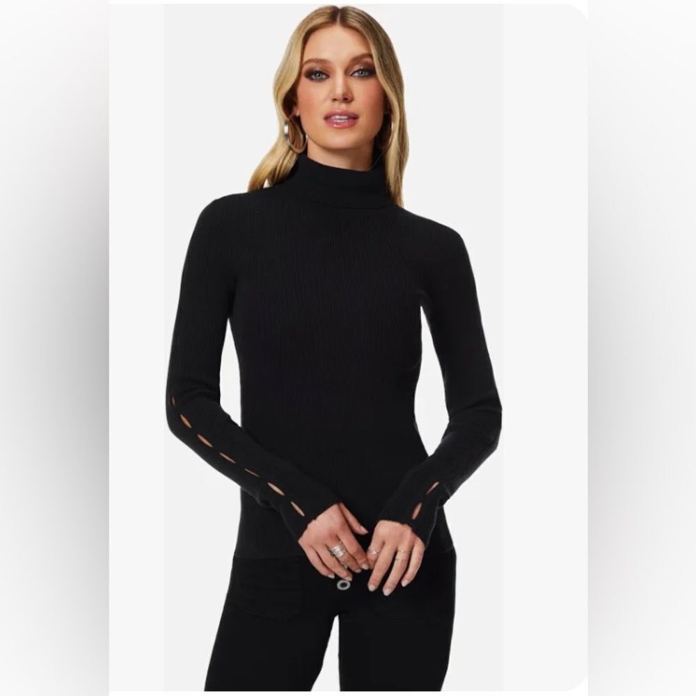 RAMY BROOK  Slit-sleeve Ribbed Turtleneck Sweater Sz L